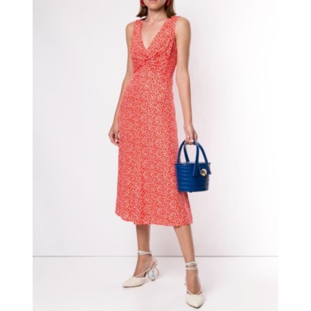Rebecca Taylor MALIA Red and White Floral Twist Front Midi Dress Size 8